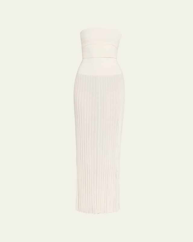 Strapless Slash-Cutout Pleated Maxi Dress